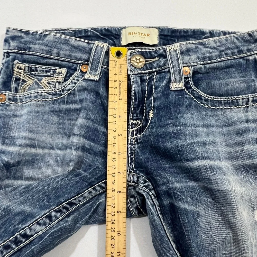 Big Star Liv Bootcut Jeans Distressed Low Rise Blue Denim Womens 27L Fits 29L - Picture 9 of 15